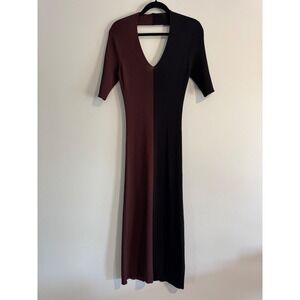 Eudon Choi Ribbed Cutout Midi Dress‎ Womens knit Medium brown Black luxury